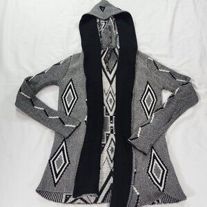 Elan Tribal Print Long Hooded Cardigan